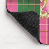 ピンク魅力的と緑の格子模様モノグラム マウスパッド (コーナー)