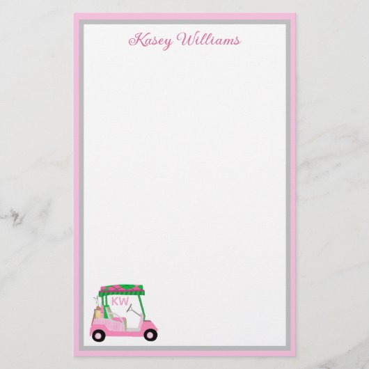 ピンク魅力的のゴルフテーマ用パーソナライズされた文具 (正面)