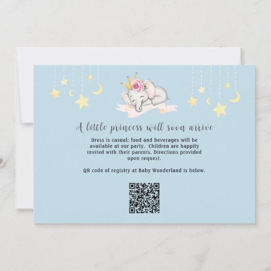 ピンク魅力的の城プリンセス女の子ベビーシャワー 招待状 (裏面)