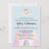 ピンク魅力的の城プリンセス女の子ベビーシャワー 招待状 (正面)