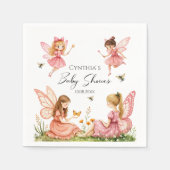 ピンク魅力的の妖精の森の赤ちゃんシャワー スタンダードカクテルナプキン (正面)