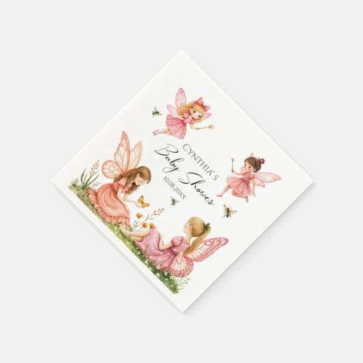 ピンク魅力的の妖精の森の赤ちゃんシャワー スタンダードカクテルナプキン (角)