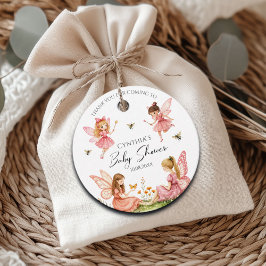 ピンク魅力的の妖精の森の赤ちゃんシャワー フェイバータグ