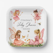 ピンク魅力的の妖精の森の赤ちゃんシャワー ペーパープレート (正面)