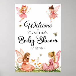 ピンク魅力的の妖精ウッドランドベビーシャワーへようこそ ポスター