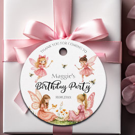 ピンク魅力的の妖精ウッドランド誕生日パーティー フェイバータグ