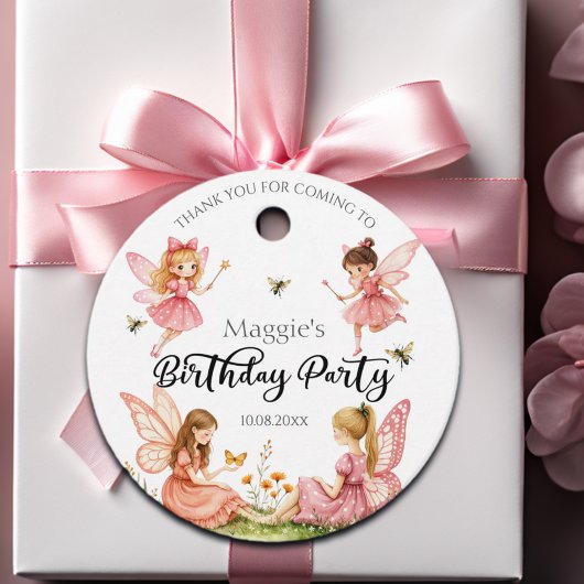 ピンク魅力的の妖精ウッドランド誕生日パーティー フェイバータグ
