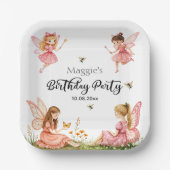 ピンク魅力的の妖精ウッドランド誕生日パーティー ペーパープレート (正面)