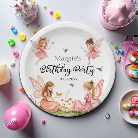 ピンク魅力的の妖精ウッドランド誕生日パーティー ペーパープレート
