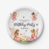ピンク魅力的の妖精ウッドランド誕生日パーティー ペーパープレート (正面)