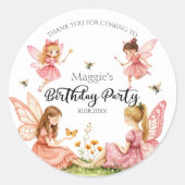 ピンク魅力的の妖精ウッドランド誕生日パーティー ラウンドシール (正面)