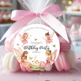 ピンク魅力的の妖精ウッドランド誕生日パーティー ラウンドシール