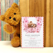 ピンク魅力的の寝熊の赤ちゃんシャワー 招待状