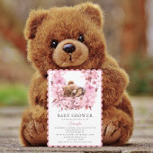ピンク魅力的の寝熊の赤ちゃんシャワー 招待状