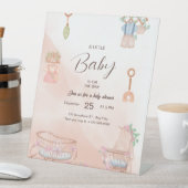 ピンク魅力的の水彩赤ちゃんシャワー招待状 台座サイン (インサイチュ)