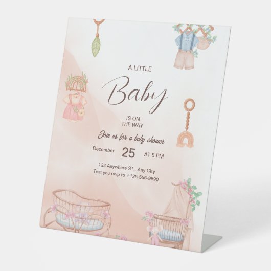 ピンク魅力的の水彩赤ちゃんシャワー招待状 台座サイン (正面)