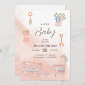 ピンク魅力的の水彩赤ちゃんシャワー招待状 招待状 (正面/裏面)