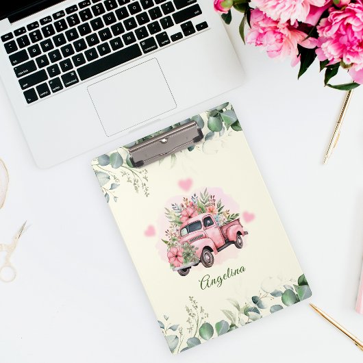 ピンク魅力的の水色のフラワートラックピーチ クリップボード