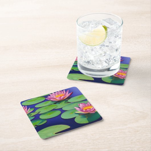 ピンク魅力的の睡蓮 スクエアペーパーコースター (インサイチュ)