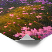 ピンク魅力的の花に囲まれた湖 ポスター (角)