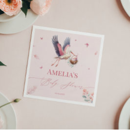 ピンク魅力的コウノトリ赤ちゃんシャワーナプキン スタンダードカクテルナプキン