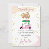 ピンク魅力的ゴルフカートサンキューカード 招待状 (正面)