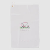 ピンク魅力的ゴルフカートパーソナライズされた ゴルフタオル (正面)