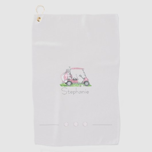 ピンク魅力的ゴルフカートパーソナライズされた ゴルフタオル (正面)