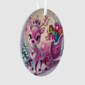 ピンク魅力的トナカイのクリスマスオーナメント オーナメント (正面)