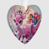 ピンク魅力的トナカイのクリスマスオーナメント オーナメント (正面)