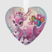 ピンク魅力的トナカイのクリスマスオーナメント オーナメント (裏面)