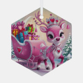 ピンク魅力的トナカイのクリスマスオーナメント ガラスオーナメント (裏面)