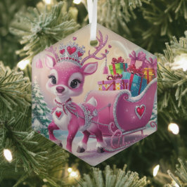 ピンク魅力的トナカイのクリスマスオーナメント ガラスオーナメント