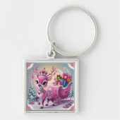 ピンク魅力的トナカイのクリスマスオーナメント キーホルダー (正面)