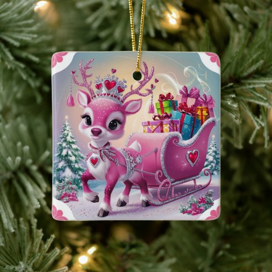 ピンク魅力的トナカイのクリスマスオーナメント セラミックオーナメント (ツリー)