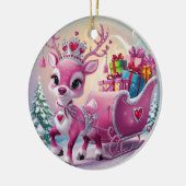 ピンク魅力的トナカイのクリスマスオーナメント セラミックオーナメント (左)