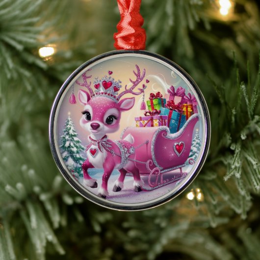 ピンク魅力的トナカイのクリスマスオーナメント メタルオーナメント (ツリー)
