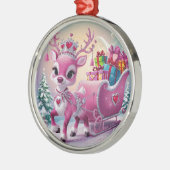 ピンク魅力的トナカイのクリスマスオーナメント メタルオーナメント (左)