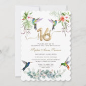 ピンク魅力的ハイビスカスハミング鳥甘い16 招待状 (正面)