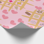 ピンク魅力的ハートと抽象芸術パターン(の模様が)ある ラッピングペーパー (角)