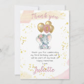 ピンク魅力的フローラゾウサンキューカード 招待状 (正面)