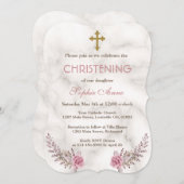 ピンク魅力的フローラマーブルガール《キリスト教》洗礼式や命名式 招待状 (正面/裏面)