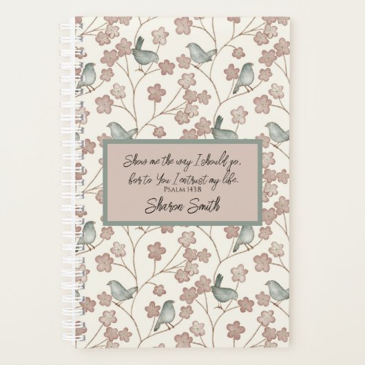ピンク魅力的フローラヴィンテージインスパイアバードパターン プランナー手帳 (正面)