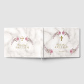 ピンク魅力的フローラ大理石ガールバプテスマ ゲストブック (全面)