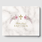 ピンク魅力的フローラ大理石ガールバプテスマ ゲストブック (裏面)