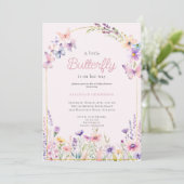 ピンク魅力的フローラ蝶の赤ちゃんシャワー 招待状 (スタンド正面)