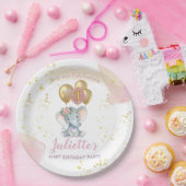 ピンク魅力的フローラ象ファースト誕生日ガール ペーパープレート (パーティー)