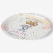 ピンク魅力的フローラ象ファースト誕生日ガール ペーパープレート (アングル)