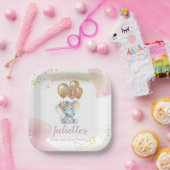 ピンク魅力的フローラ象ファースト誕生日ガール ペーパープレート (パーティー)