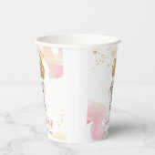 ピンク魅力的フローラ象ファースト誕生日ガール 紙コップ (右)
